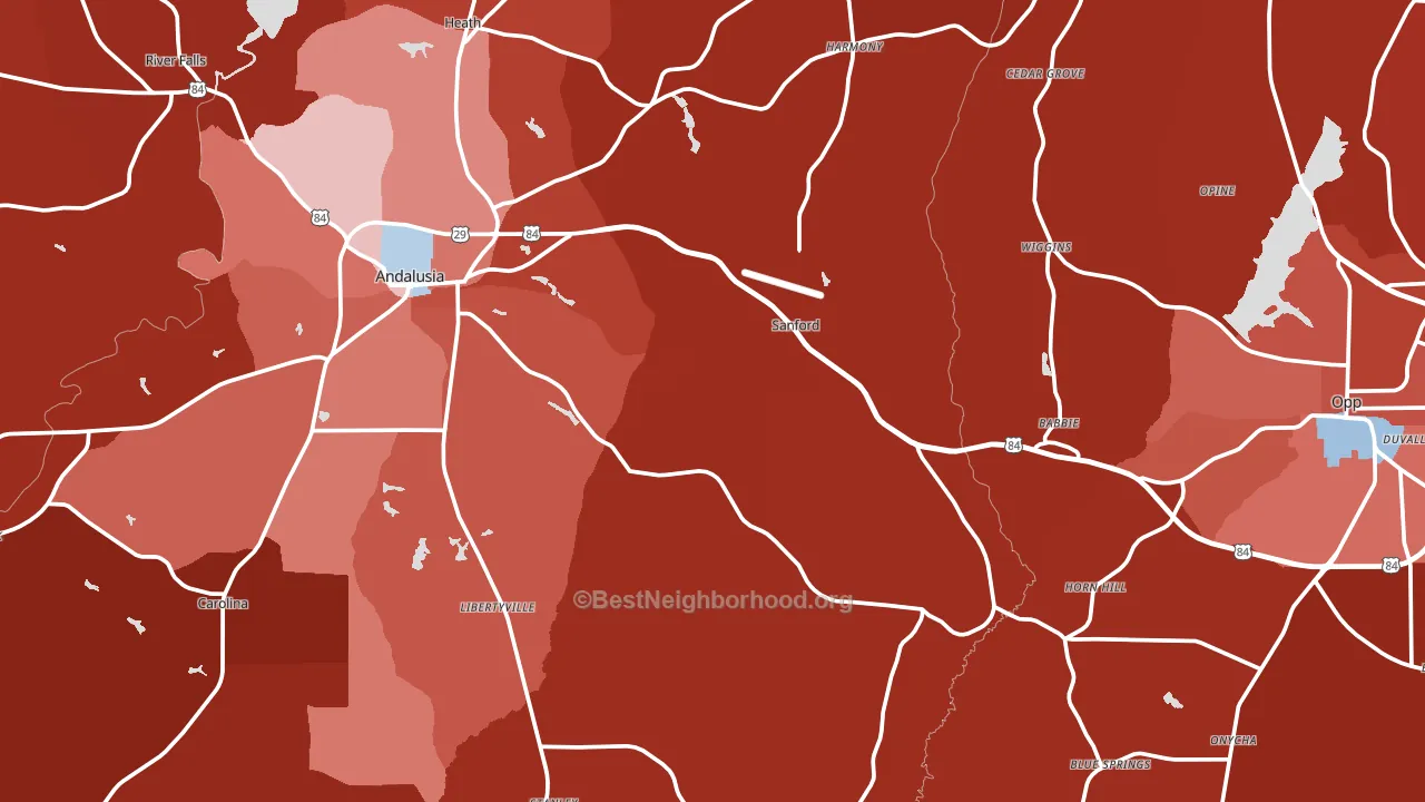 Covington County, AL block-group political-lean map