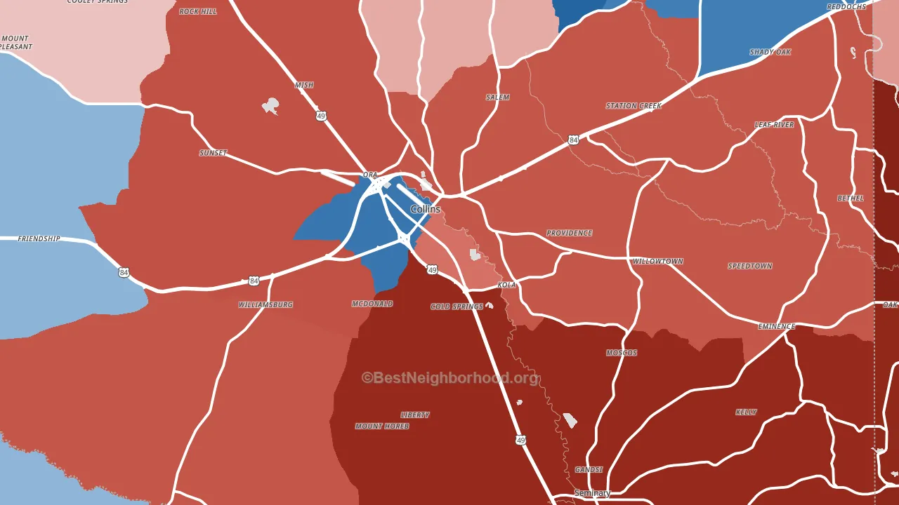 Covington County, MS block-group political-lean map