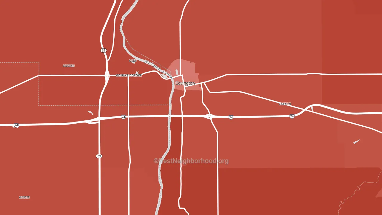 Covington, IN block-group political-lean map