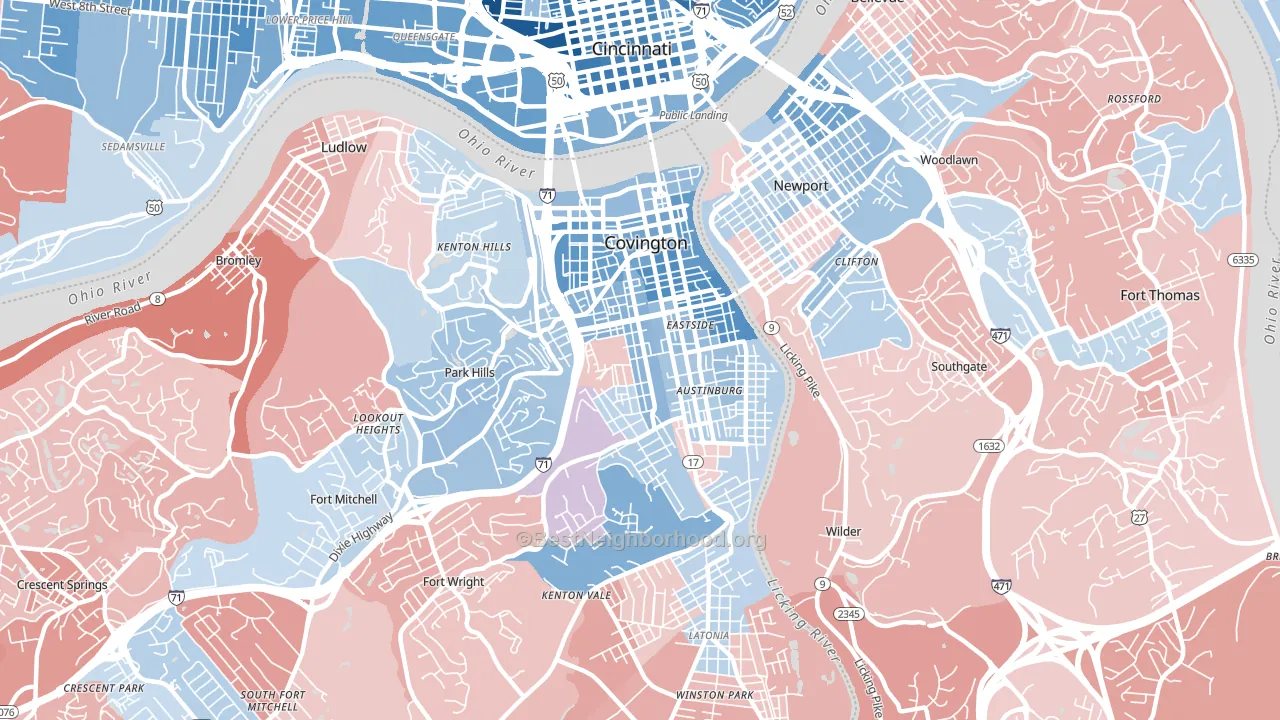 Covington, KY block-group political-lean map