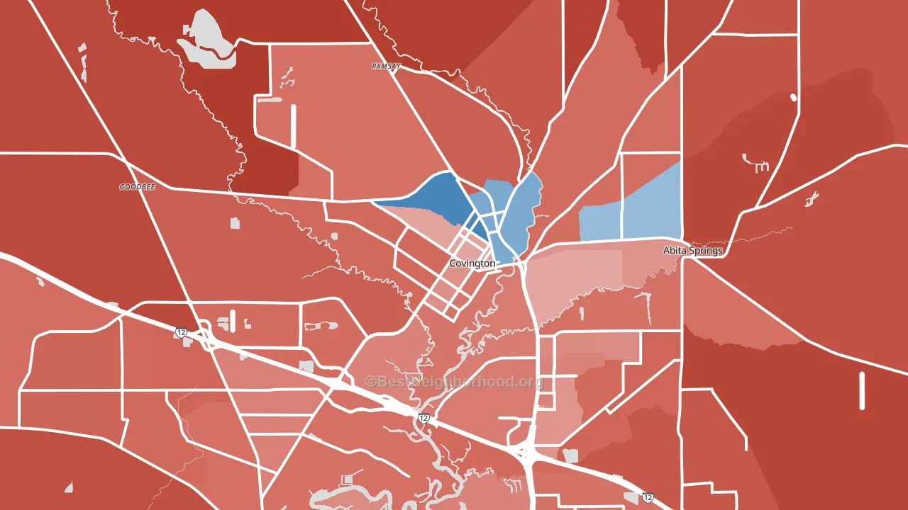 Covington, LA block-group political-lean map