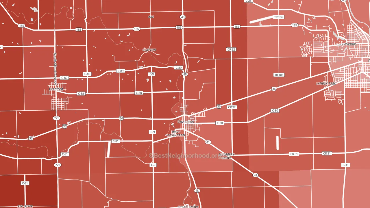 Covington, OH block-group political-lean map