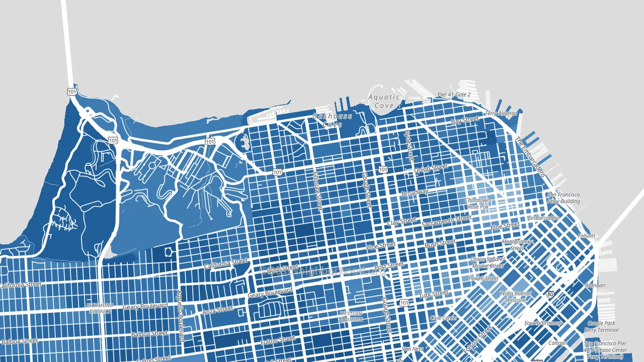 Cow Hollow, San Francisco, CA block-group political-lean map