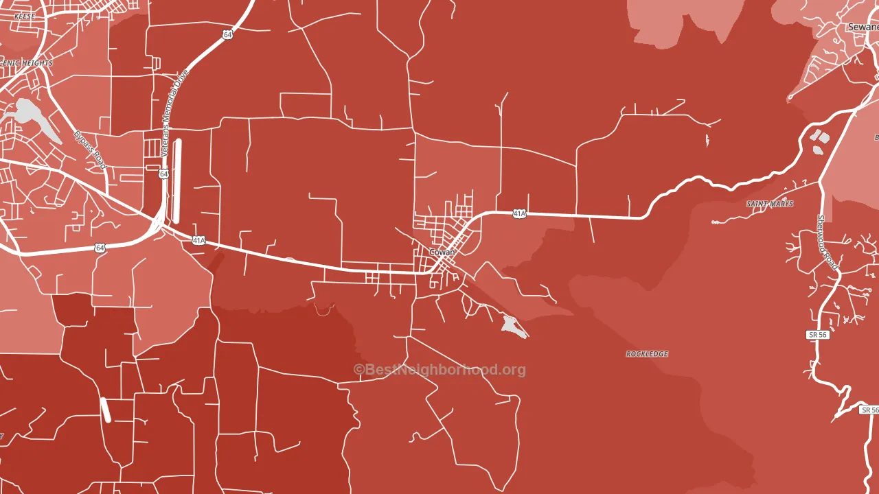 Cowan, TN block-group political-lean map