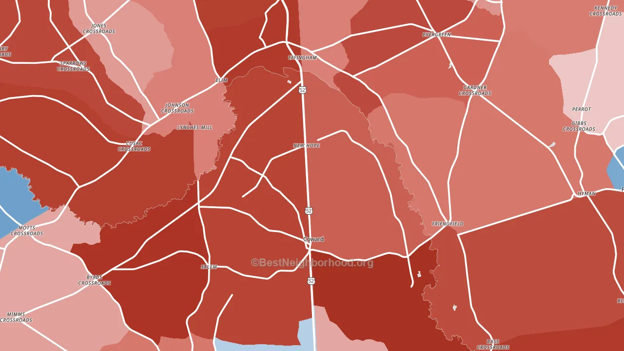 Coward, SC block-group political-lean map