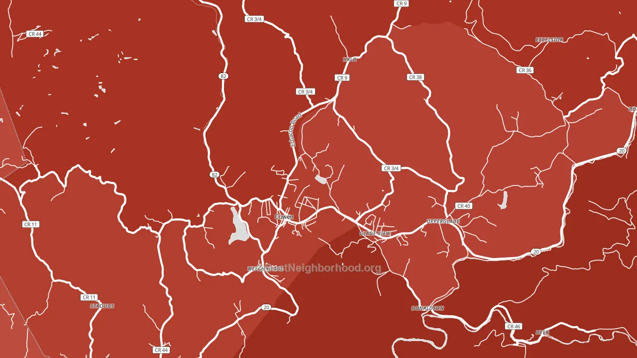 Cowen, WV block-group political-lean map