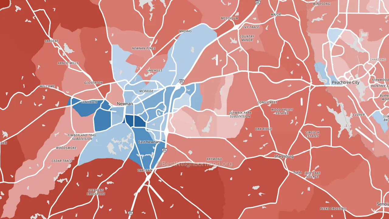 Coweta County, GA block-group political-lean map