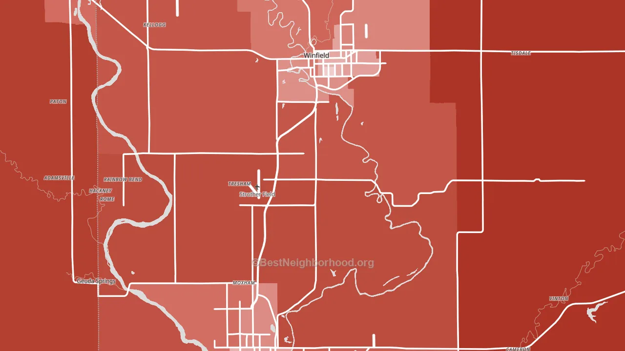 Cowley County, KS block-group political-lean map