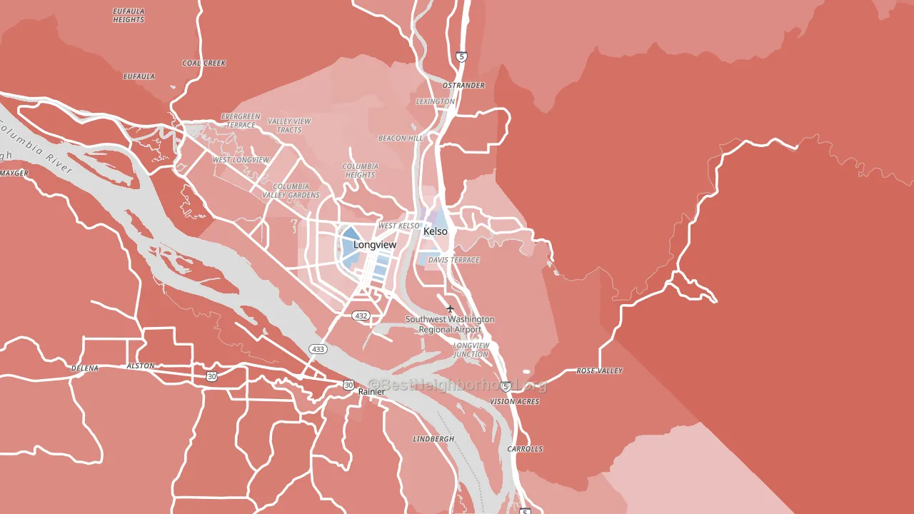 Cowlitz County, WA block-group political-lean map