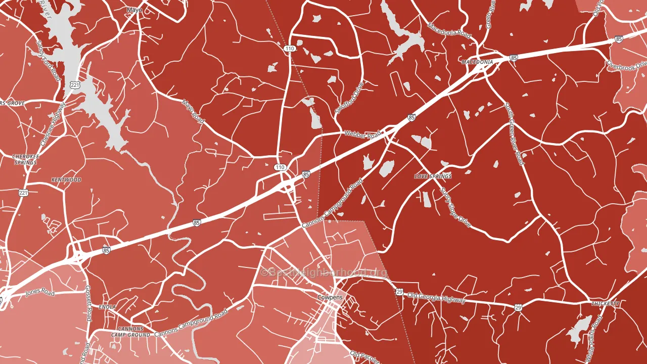 Cowpens, SC block-group political-lean map