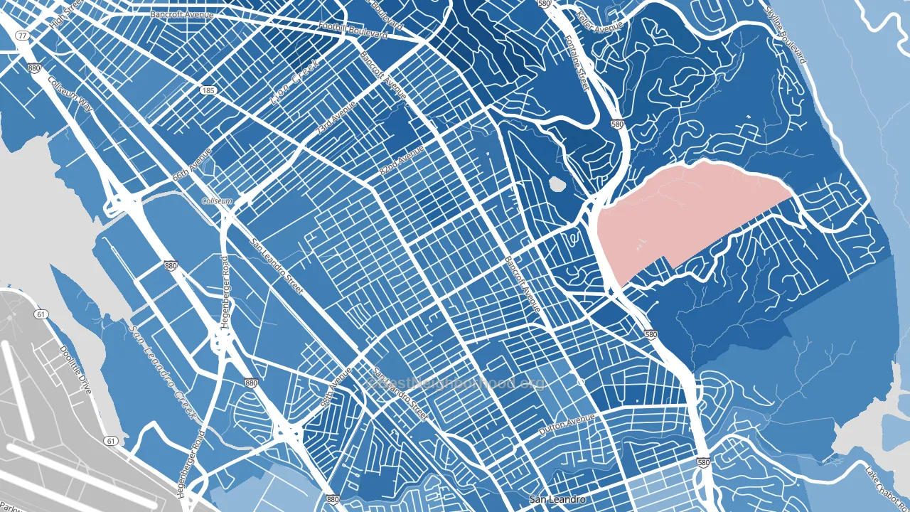 Cox, Oakland, CA block-group political-lean map