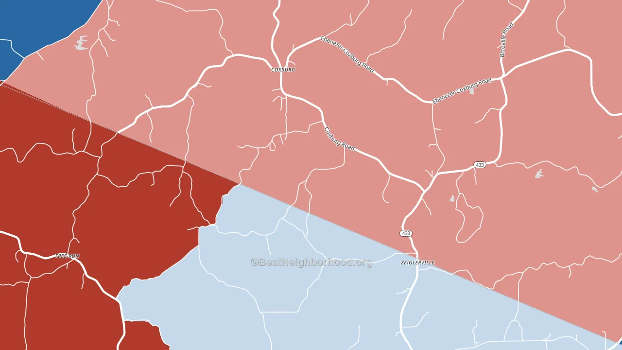 Coxburg, MS block-group political-lean map