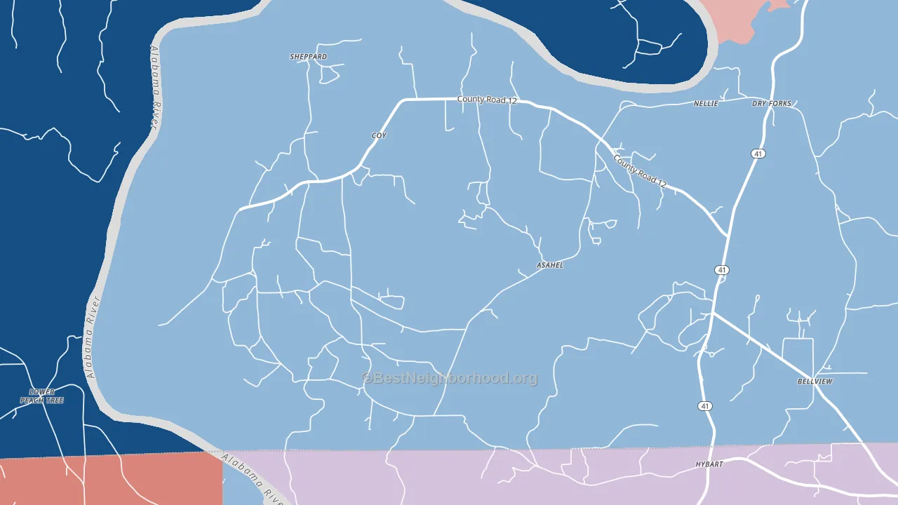 Coy, AL block-group political-lean map
