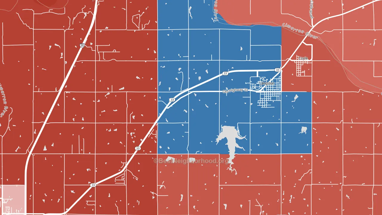 Coyle, OK block-group political-lean map