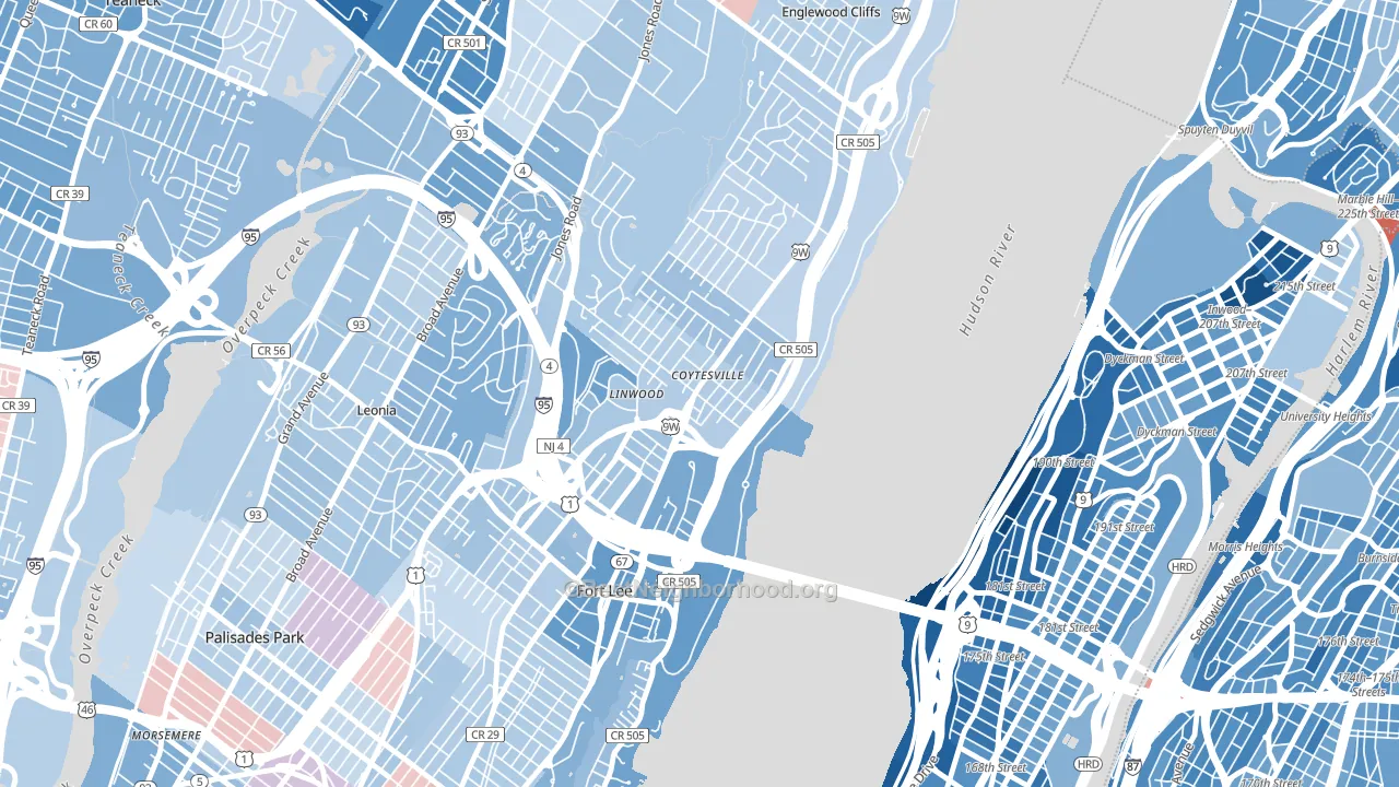 Coytesville, Fort Lee, NJ block-group political-lean map