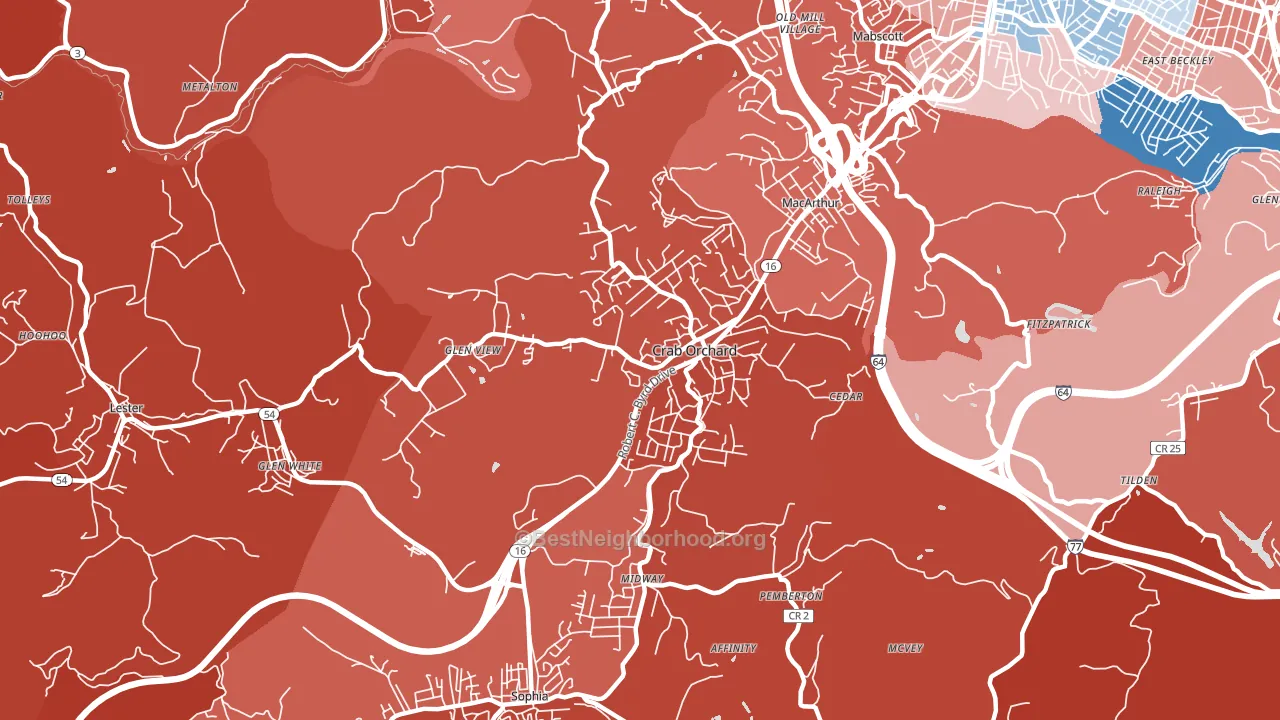 Crab Orchard, WV block-group political-lean map