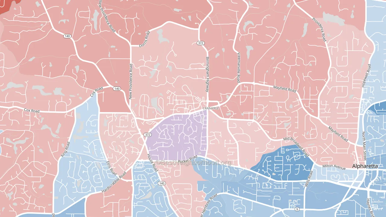 Crabapple, Milton, GA block-group political-lean map