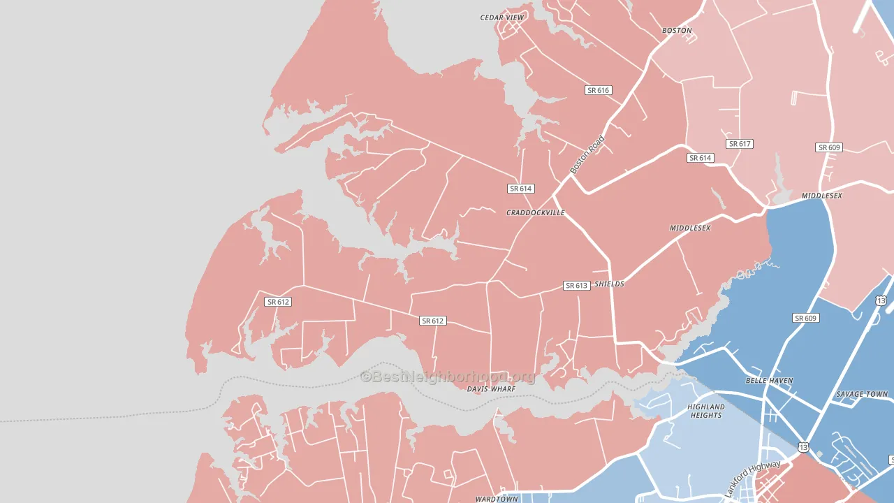 Craddockville, VA block-group political-lean map