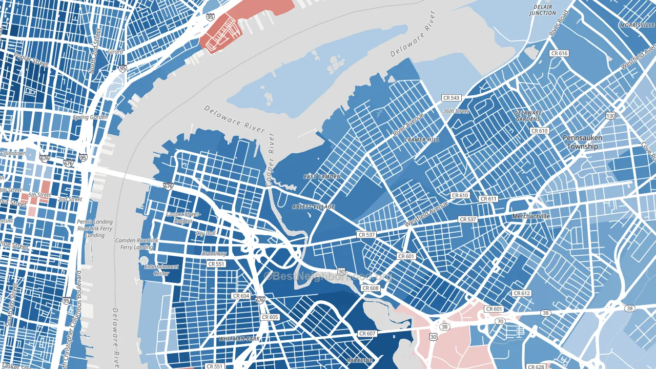 Cramer Hill, Camden, NJ block-group political-lean map