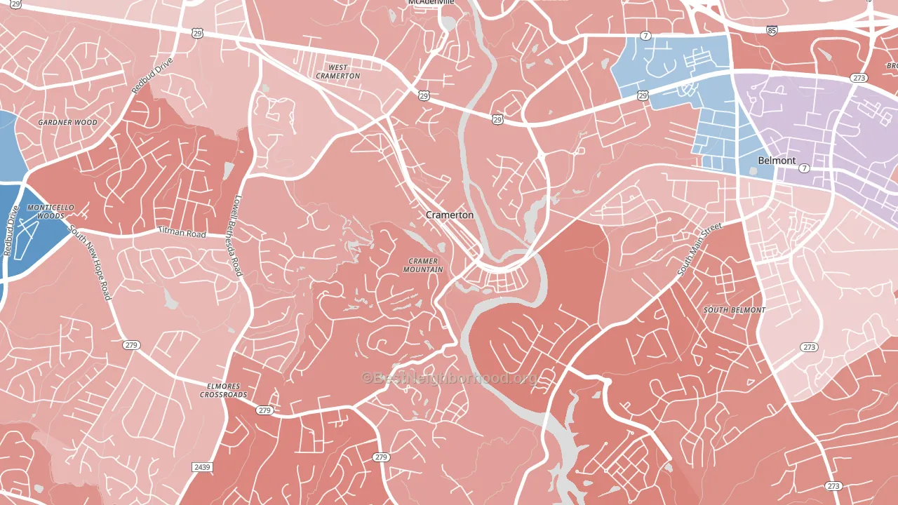 Cramerton, NC block-group political-lean map