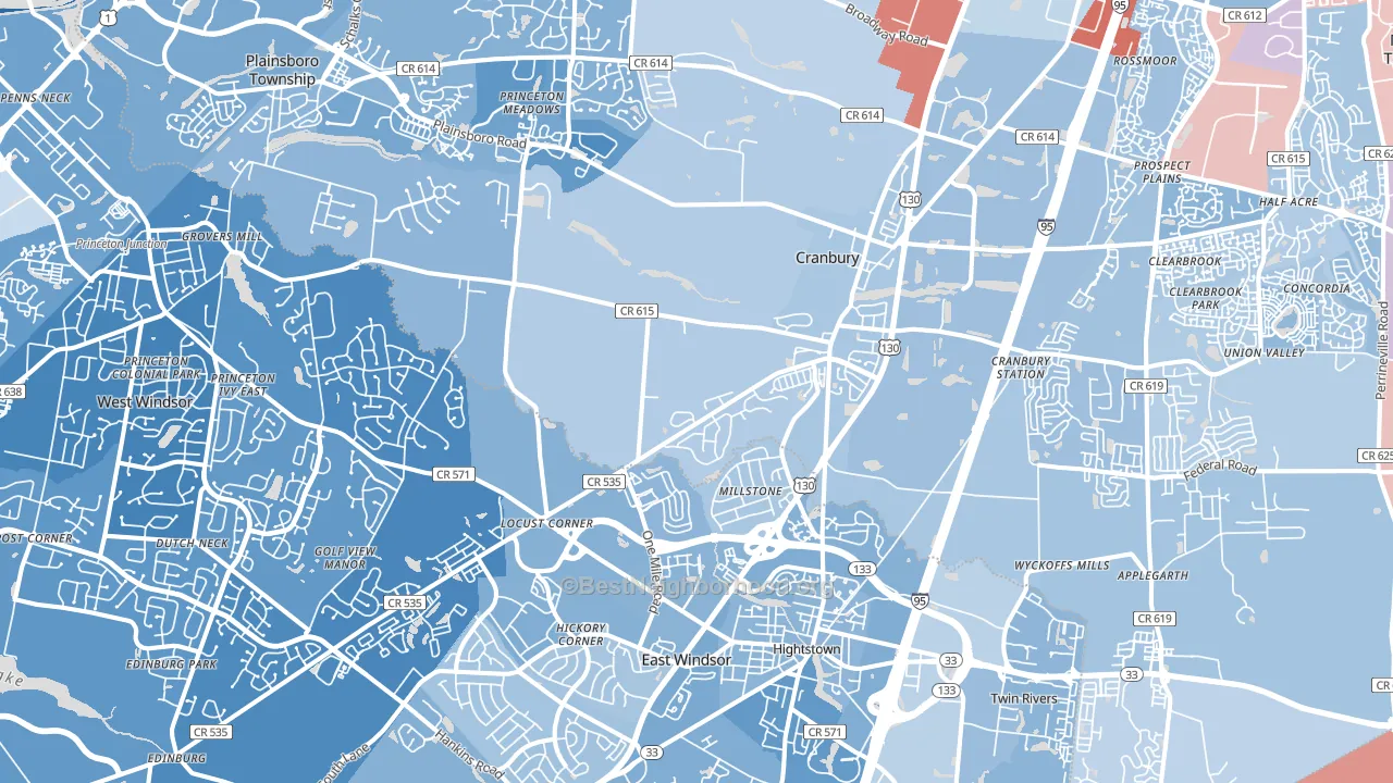 Cranbury, NJ block-group political-lean map