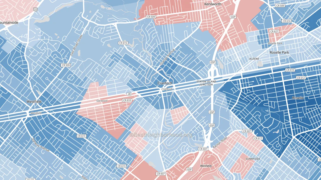 Cranford, NJ block-group political-lean map
