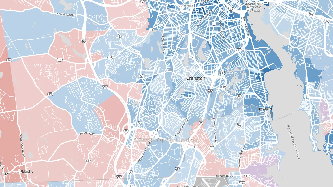 Cranston, RI block-group political-lean map
