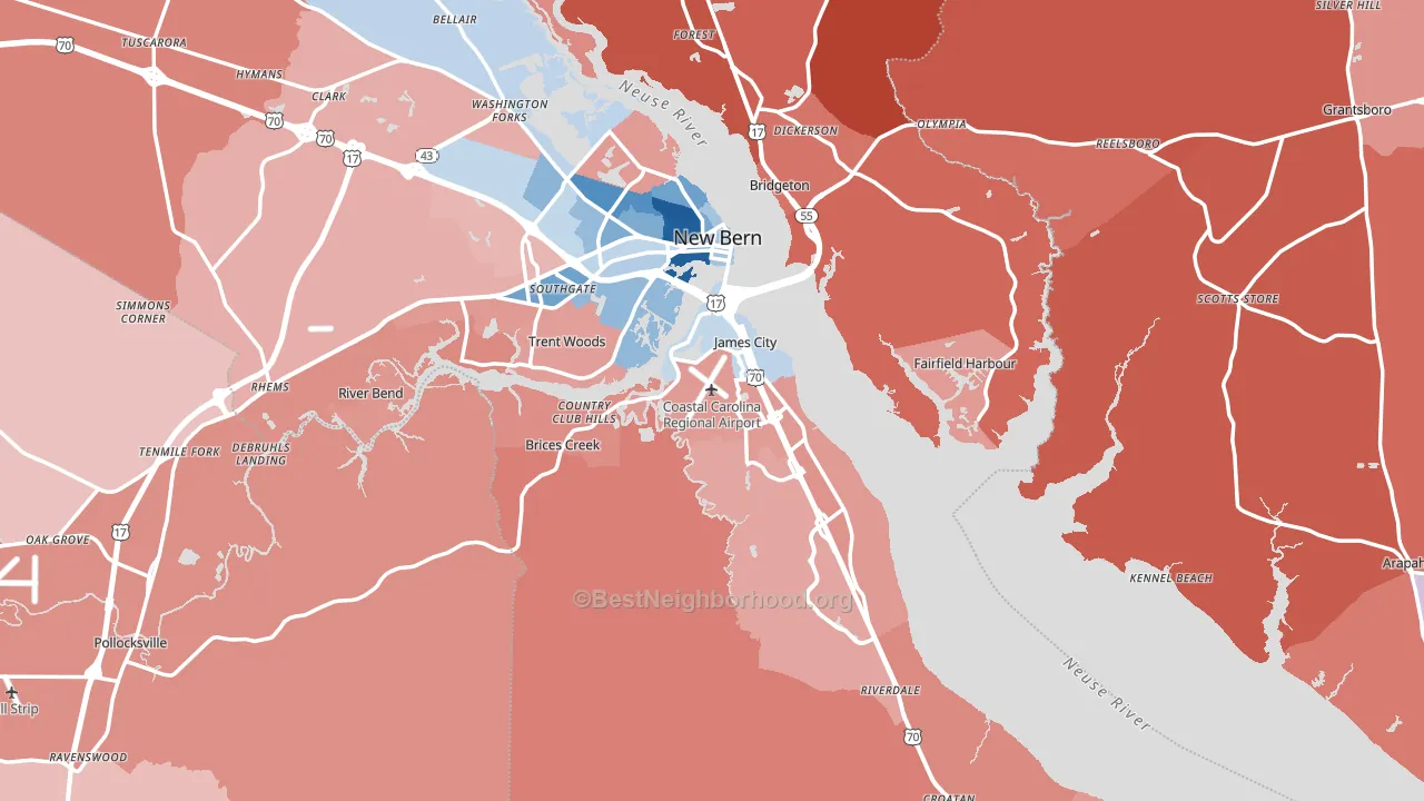 Craven County, NC block-group political-lean map