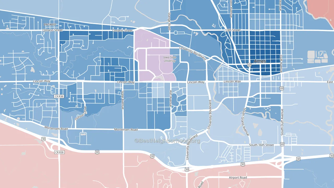 Crawford, Ames, IA block-group political-lean map