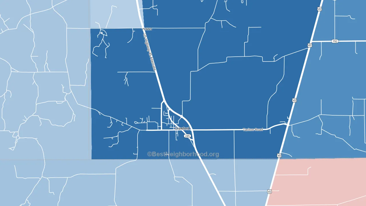 Crawford, MS block-group political-lean map