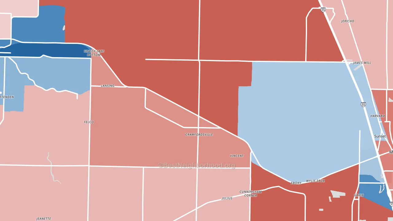 Crawfordsville, AR block-group political-lean map