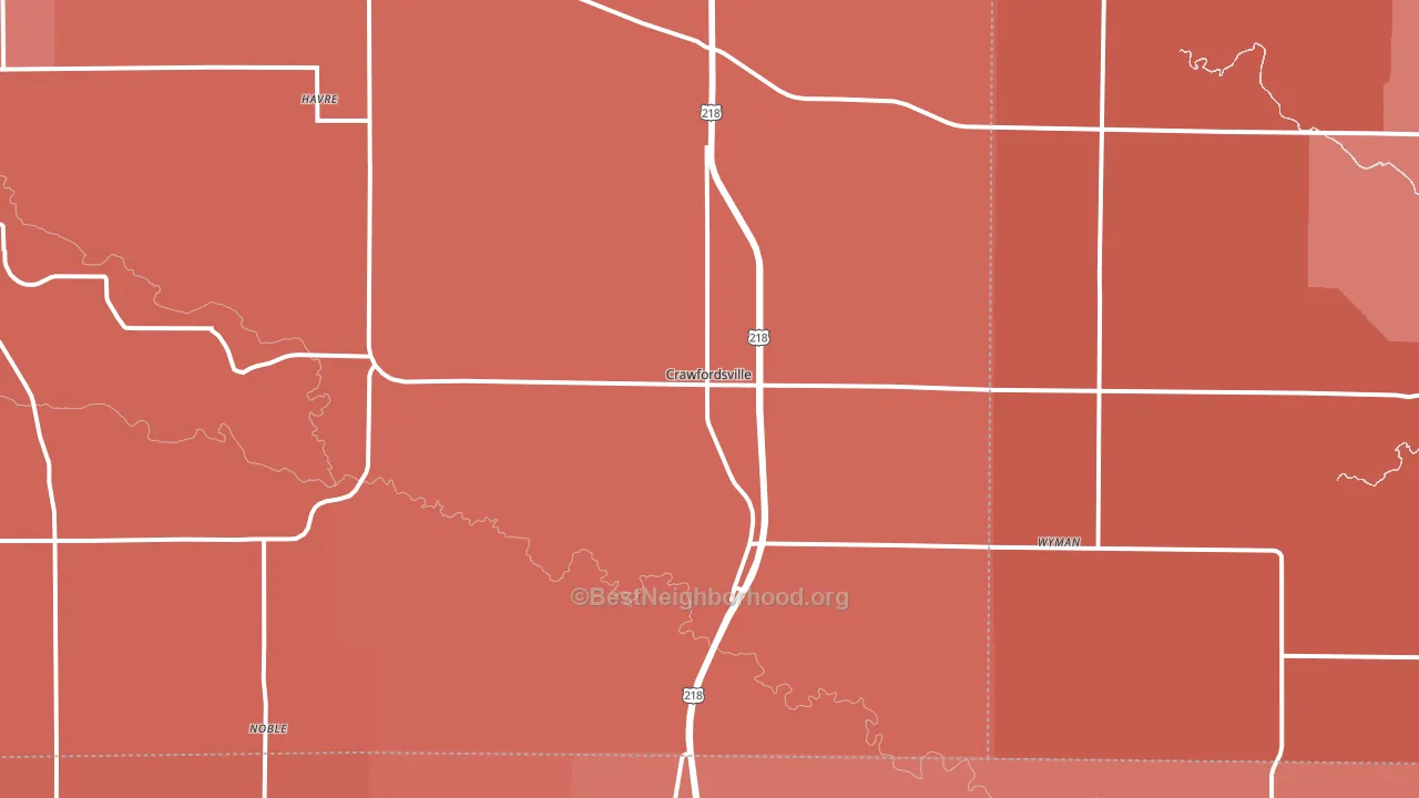 Crawfordsville, IA block-group political-lean map