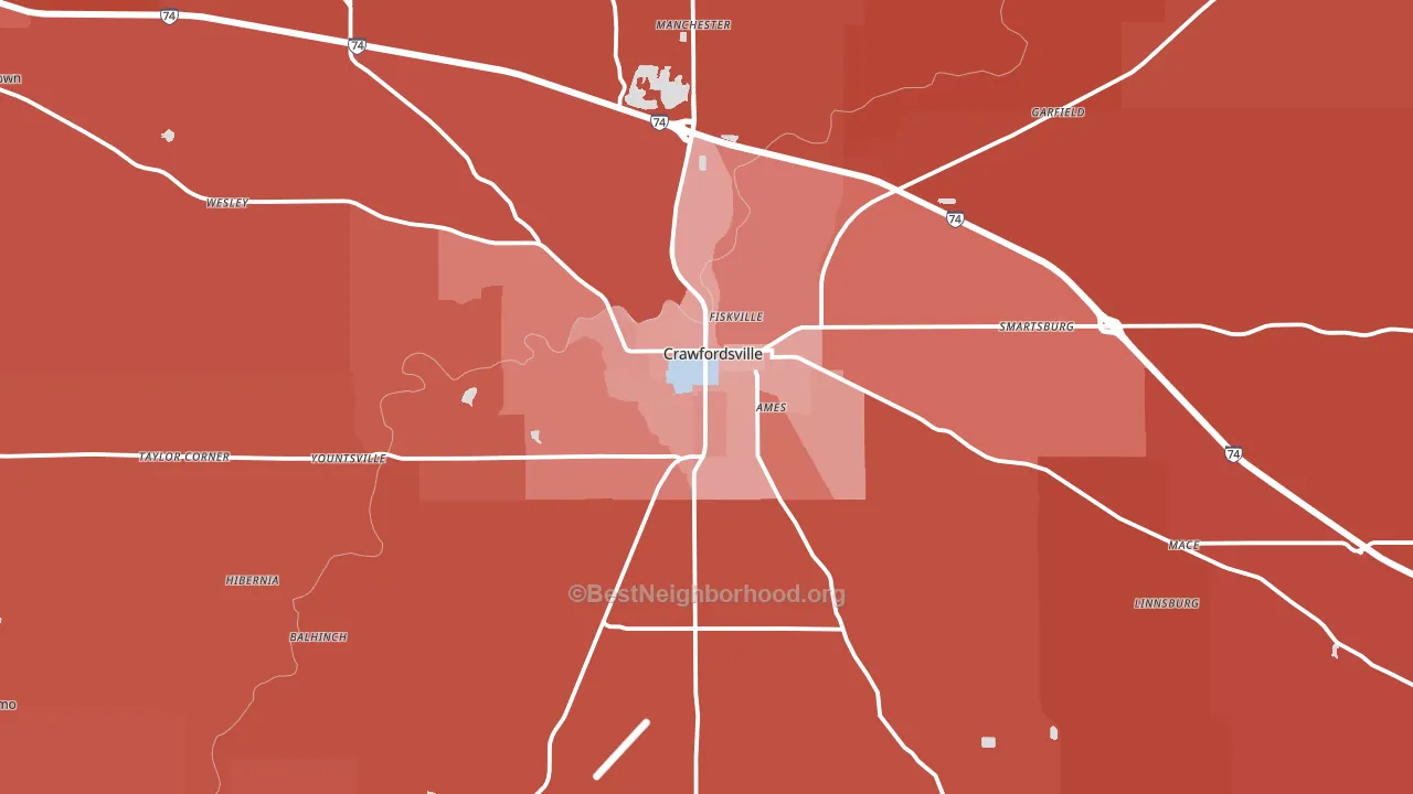 Crawfordsville, IN block-group political-lean map