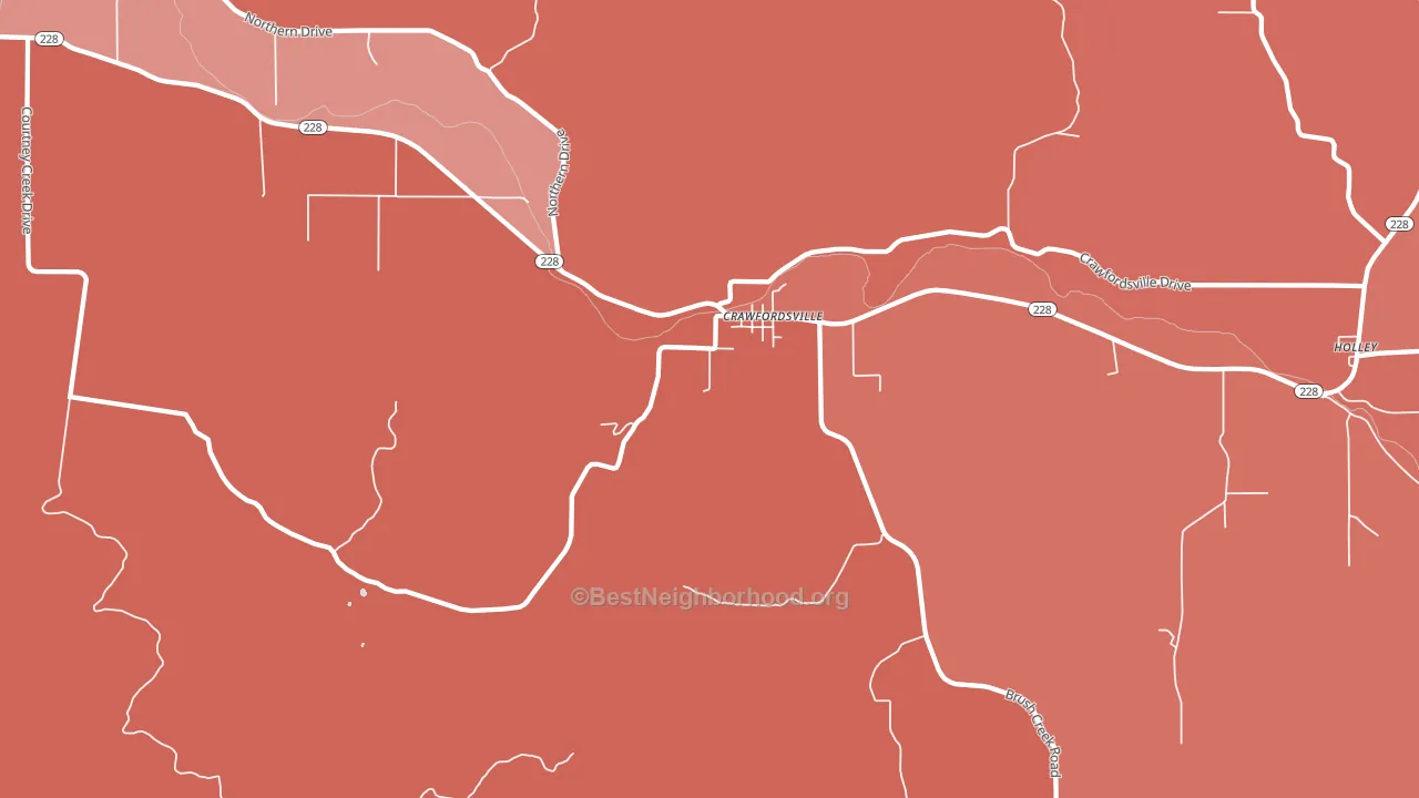 Crawfordsville, OR block-group political-lean map