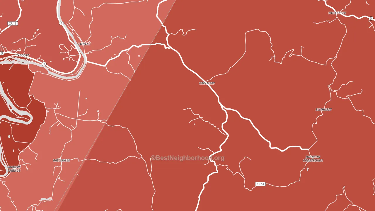 Creamery, WV block-group political-lean map