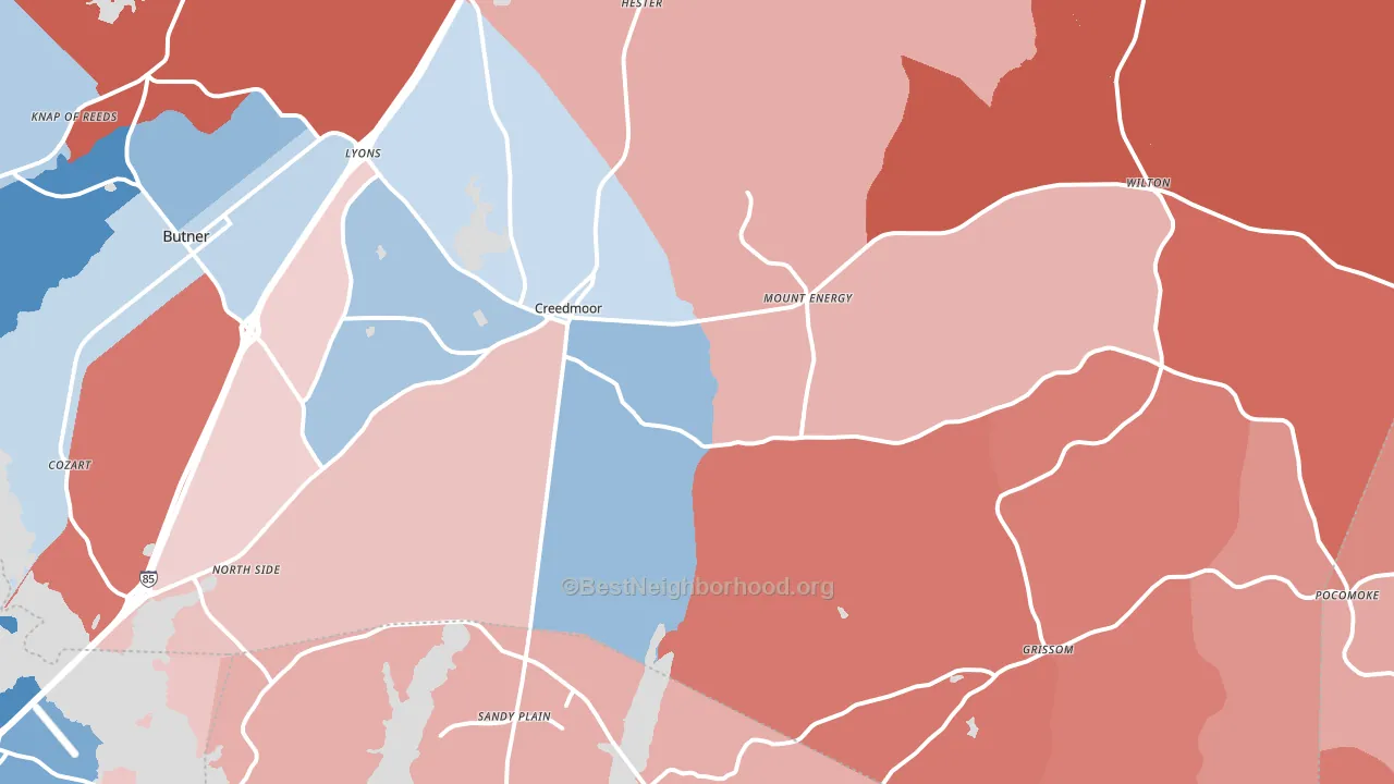 Creedmoor, NC block-group political-lean map