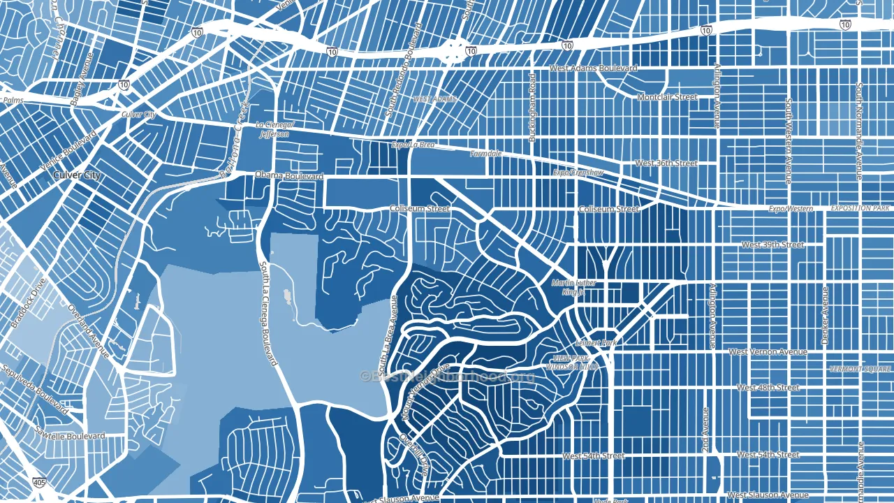 Crenshaw, Los Angeles, CA block-group political-lean map