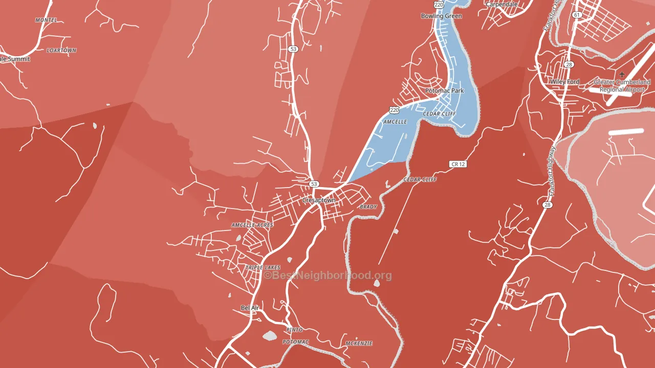 Cresaptown, MD block-group political-lean map