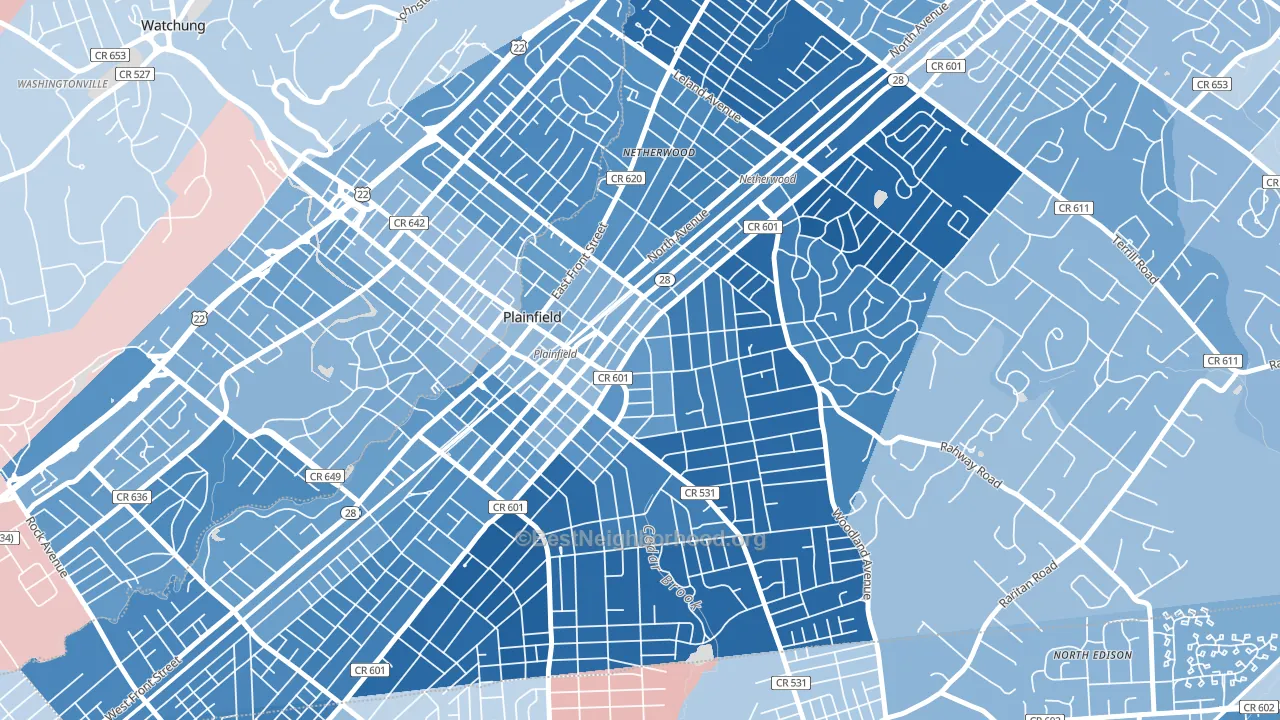 Crescent Area Historic District, Plainfield, NJ block-group political-lean map