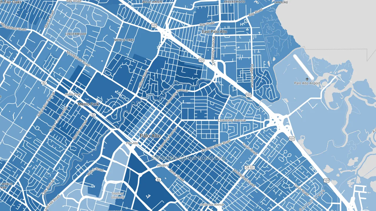 Crescent Park, Palo Alto, CA block-group political-lean map