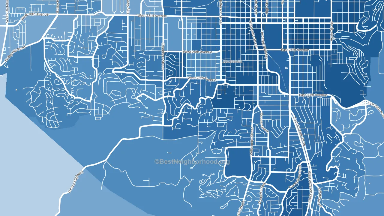 Crest Drive, Eugene, OR block-group political-lean map