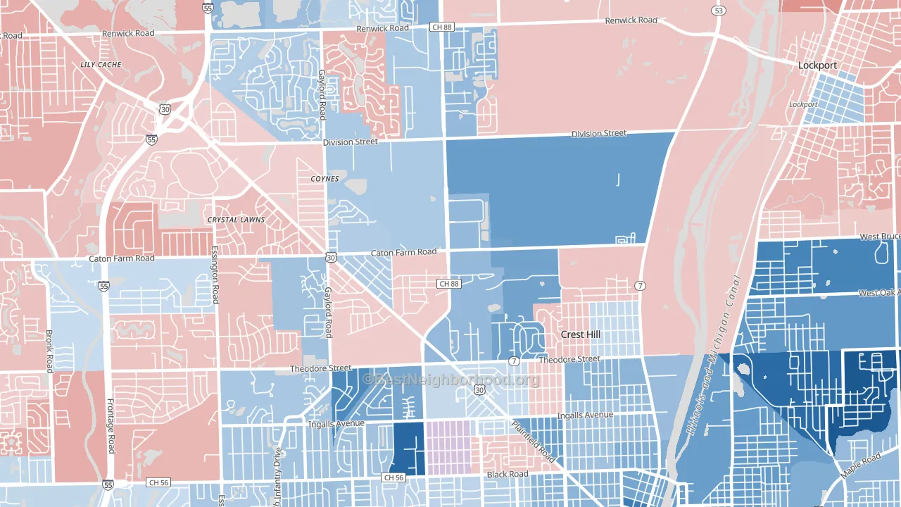 Crest Hill, IL block-group political-lean map