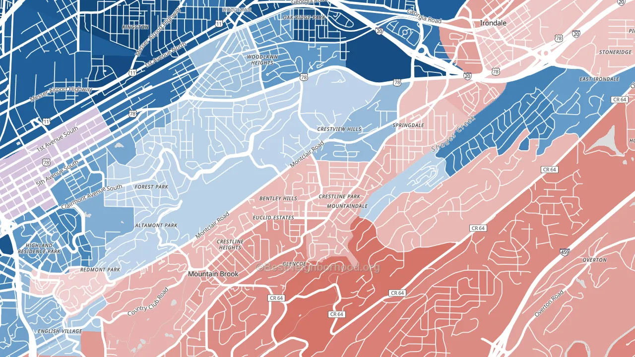 Crestline, Birmingham, AL block-group political-lean map