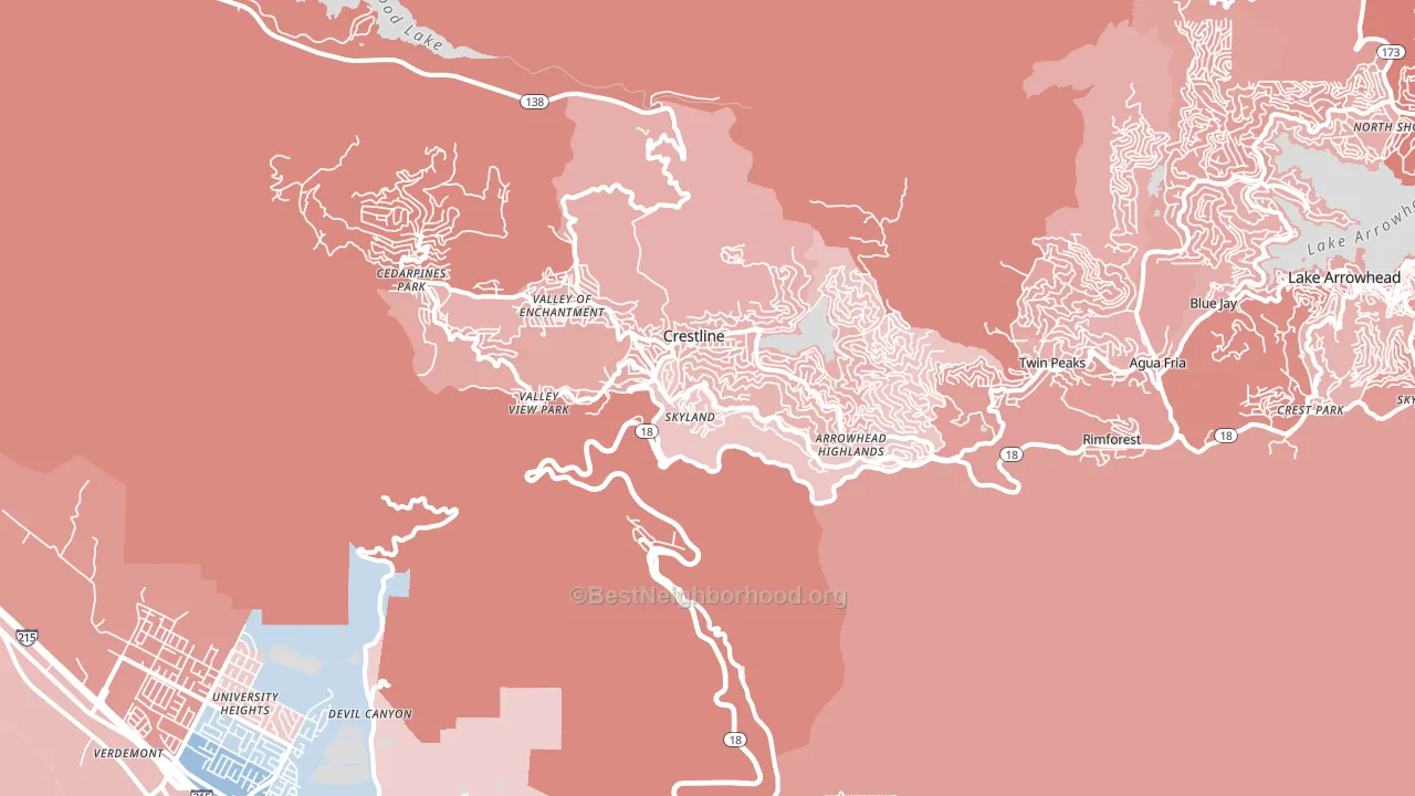 Crestline, CA block-group political-lean map