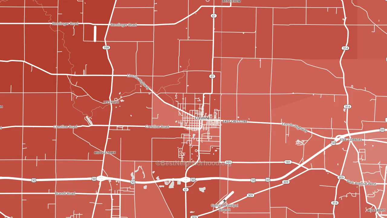 Crestline, OH block-group political-lean map