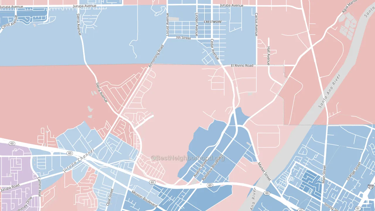 Crestmore Heights, CA block-group political-lean map