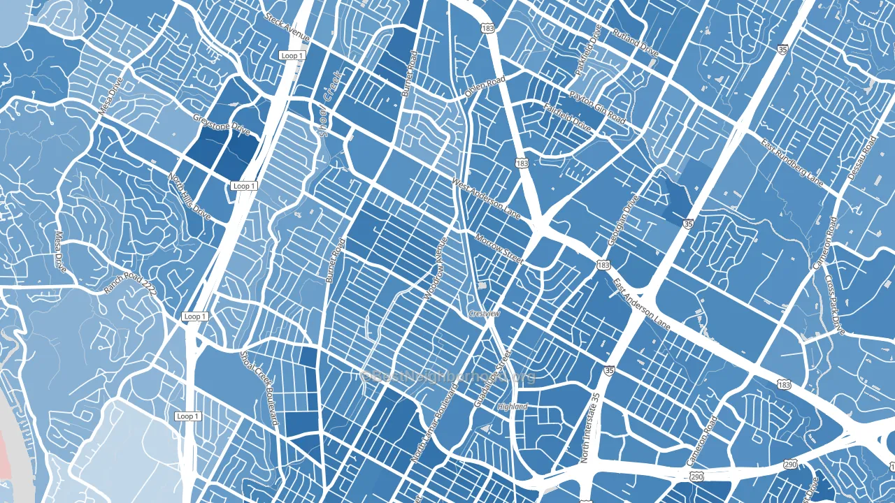 Crestview, Austin, TX block-group political-lean map