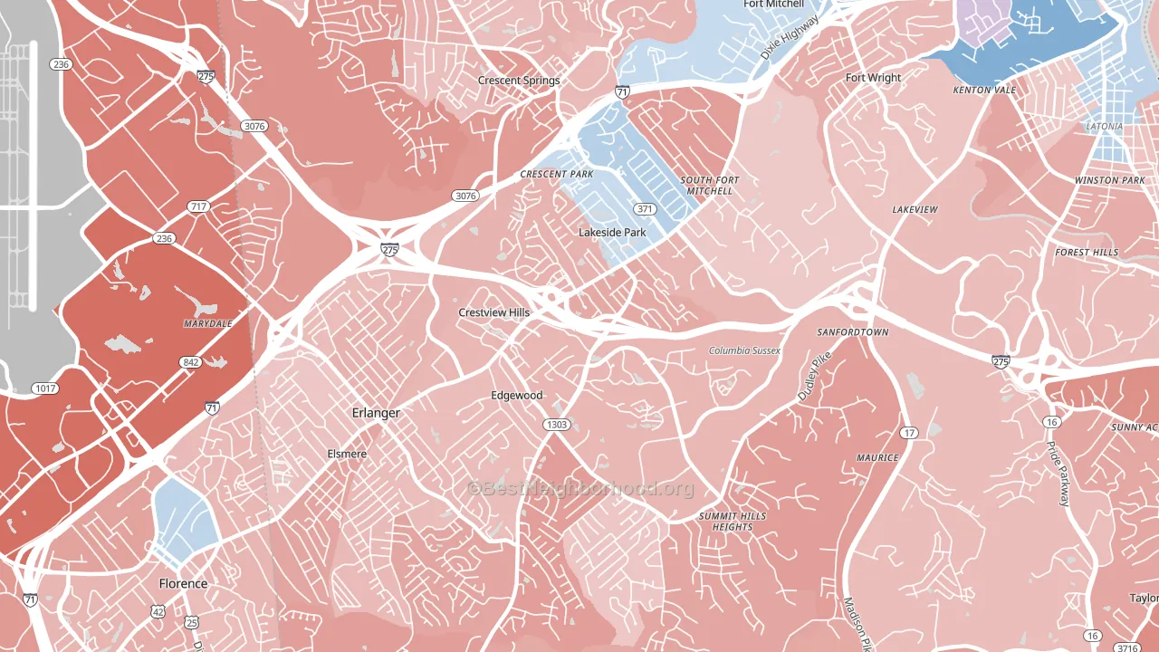 Crestview Hills, KY block-group political-lean map