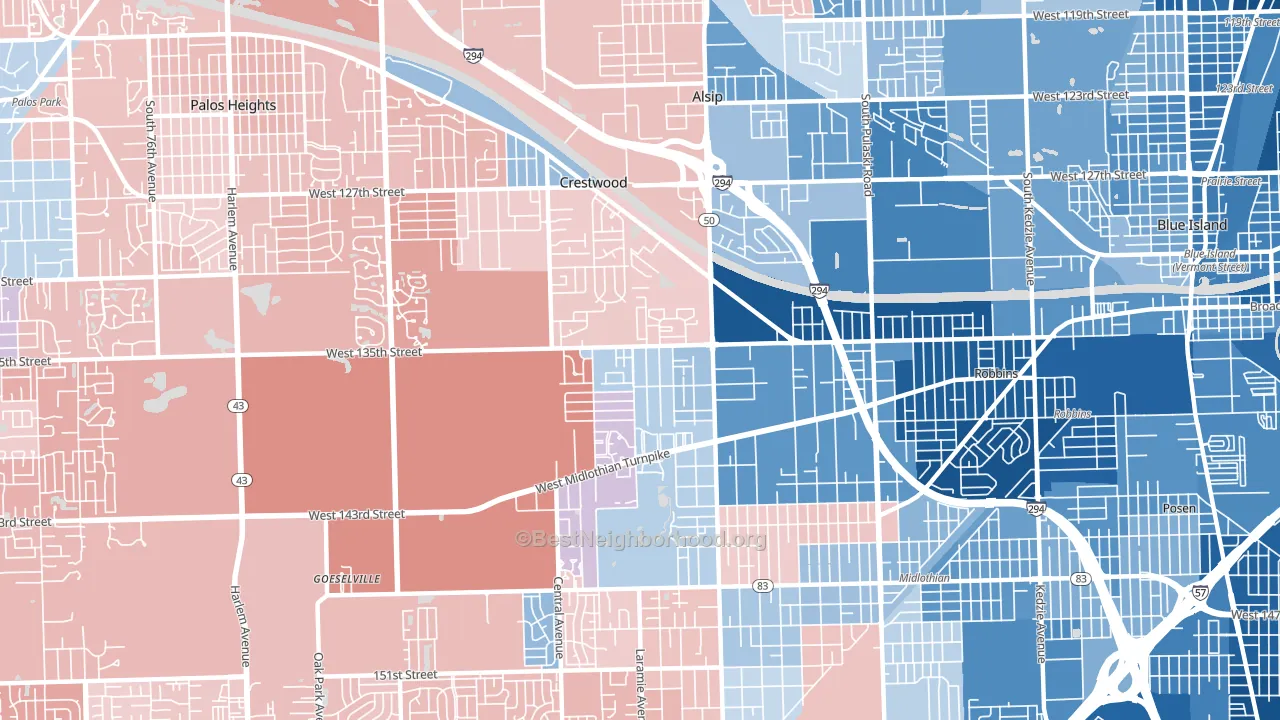 Crestwood, IL block-group political-lean map