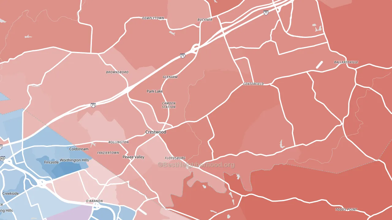 Crestwood, KY block-group political-lean map